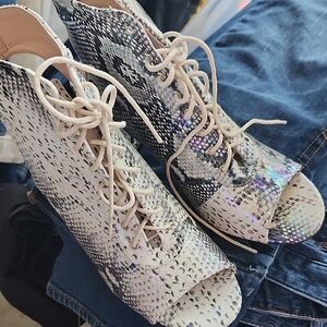 Chic Snakeskin Lace-Up Mules